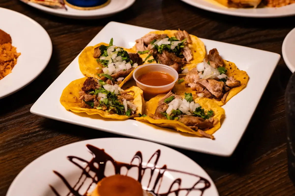 Street tacos with cilantro, onions and homemade sauce